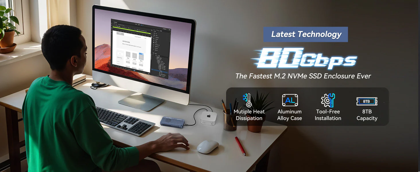 Acasis 80Gbps M.2 NVMe SSD Enclosure Compatible with Thunderbolt 5
