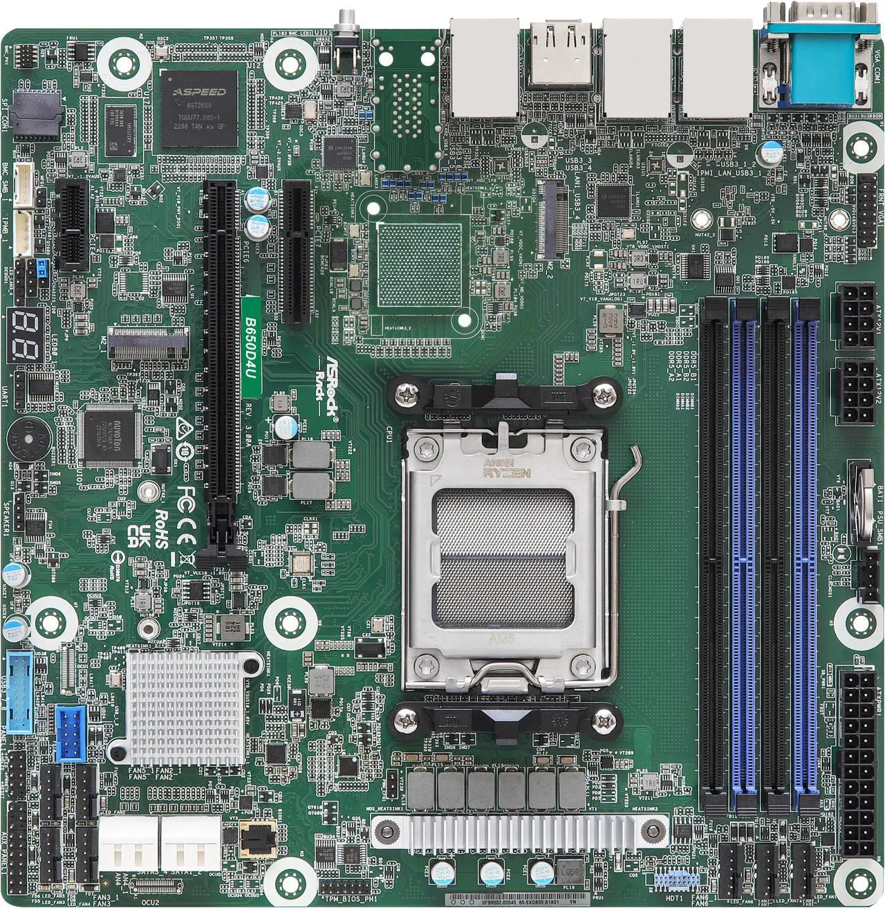 Main image of AsRock Rack B650D4U Micro-ATX Server Motherboard Single Socket AMD EPYC™ 4005/4004 and AMD Ryzen™ 9000/8000/7000 series Processors (LGA 1718) B650E PCIe 5.0 Dual 1G Lan
