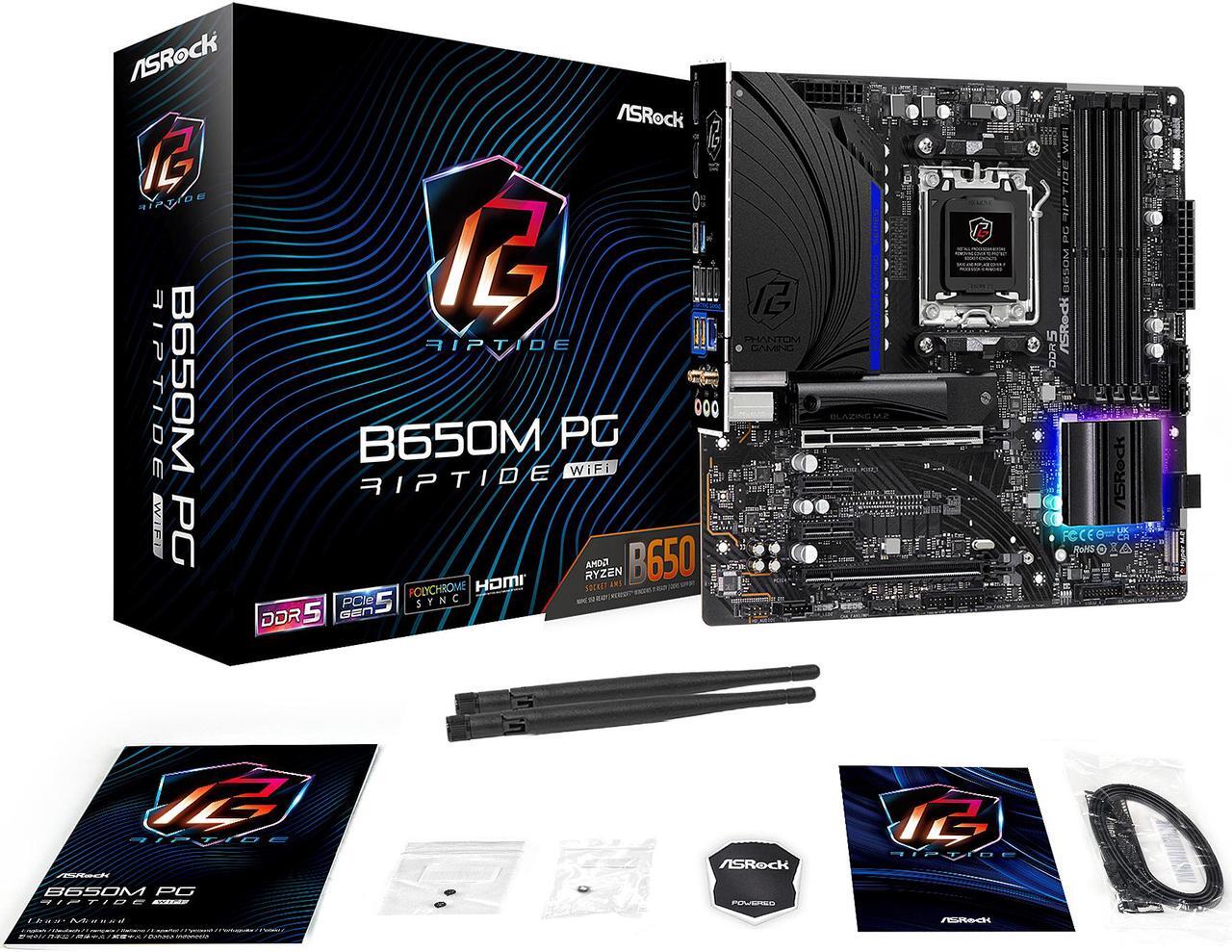 Alt view image 7 of 7 - ASRock B650M PG RIPTIDE WIFI AM5 Micro-ATX Motherboard, 4 slots DDR5, 2x PCIe 4.0 x16 Slot,  Dual M.2 slots, 2.5Gb Lan, WI-FI AX,  7.1 Nahimic Audio ,  Rear  USB3.2 Gen2X2 Type_C ,  12+2+1 Power Phase