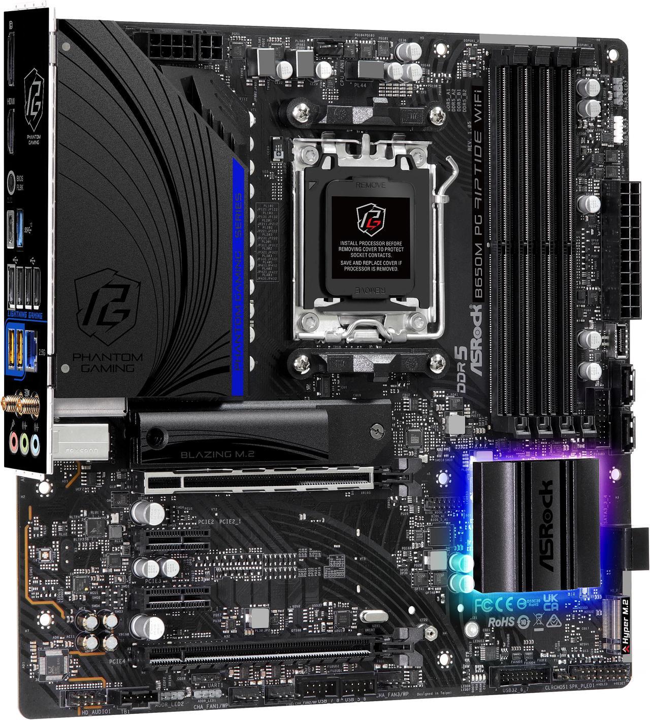 Alt view image 3 of 7 - ASRock B650M PG RIPTIDE WIFI AM5 Micro-ATX Motherboard, 4 slots DDR5, 2x PCIe 4.0 x16 Slot,  Dual M.2 slots, 2.5Gb Lan, WI-FI AX,  7.1 Nahimic Audio ,  Rear  USB3.2 Gen2X2 Type_C ,  12+2+1 Power Phase