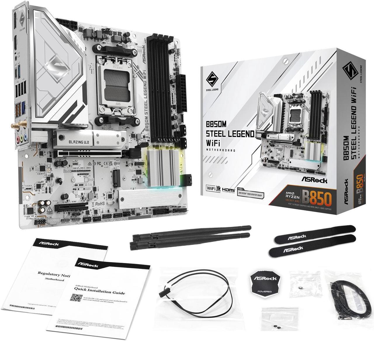 Alt view image 8 of 8 - ASRock B850M STEEL LEGEND WIFI AM5 AMD B850 Micro ATX Motherboard
