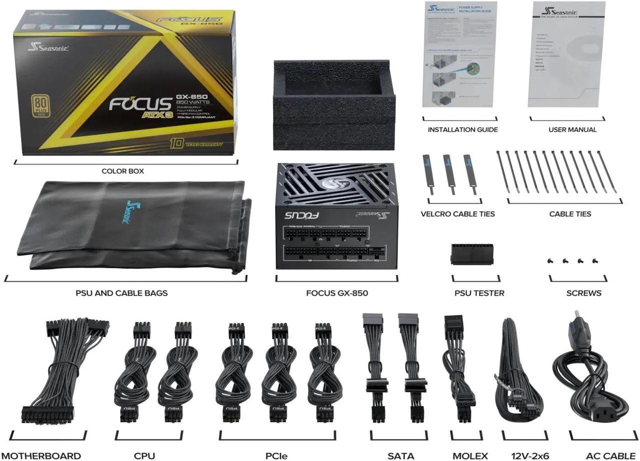 Alt view image 10 of 11 - SeaSonic FOCUS GX ATX 3 (2024) GX-850 850 W ATX3.1 80 PLUS GOLD Nvidia RTX 40 Super/50 Certified Full Modular Power Supplies