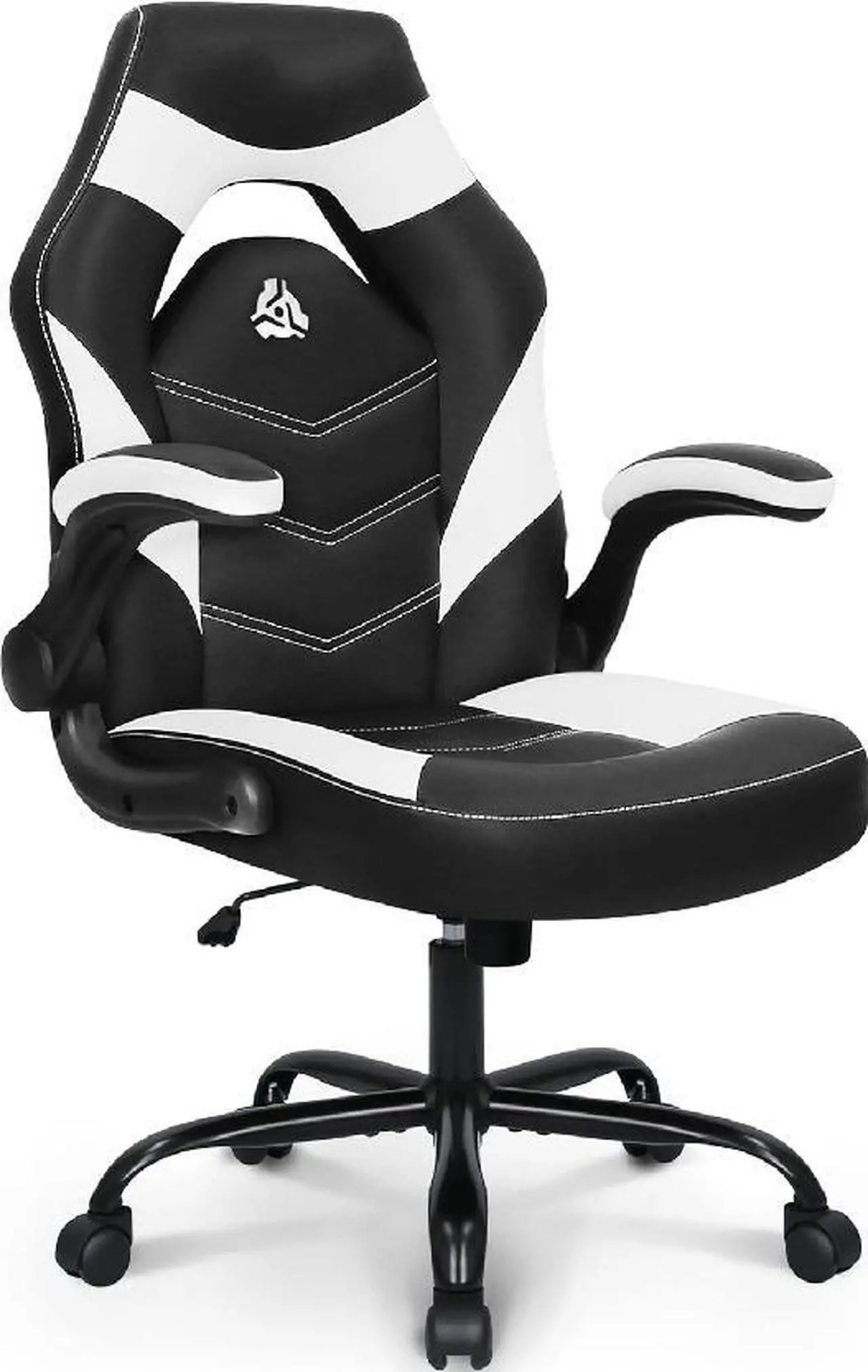 Main image of Video Gaming Computer Chair Ergonomic Office Chair Desk Chair with Lumbar Support Flip Up Arms Adjustable Height Swivel PU Leather Executive with Wheels for Adults Women Men (White)