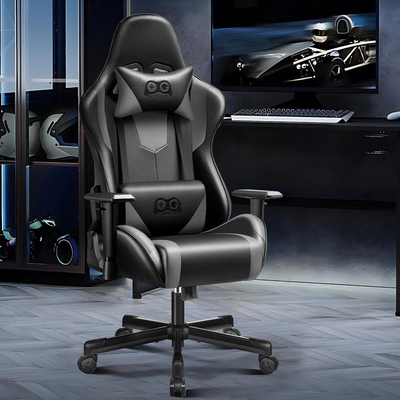 Main image of KERDOM Ergonomic Gaming Chair, PU Leather Gamer Chair Racing Style Internet bar Game Chair, Adjustable Backrest, Swivel, Lumbar Support Gamer Chair - Black / Grey