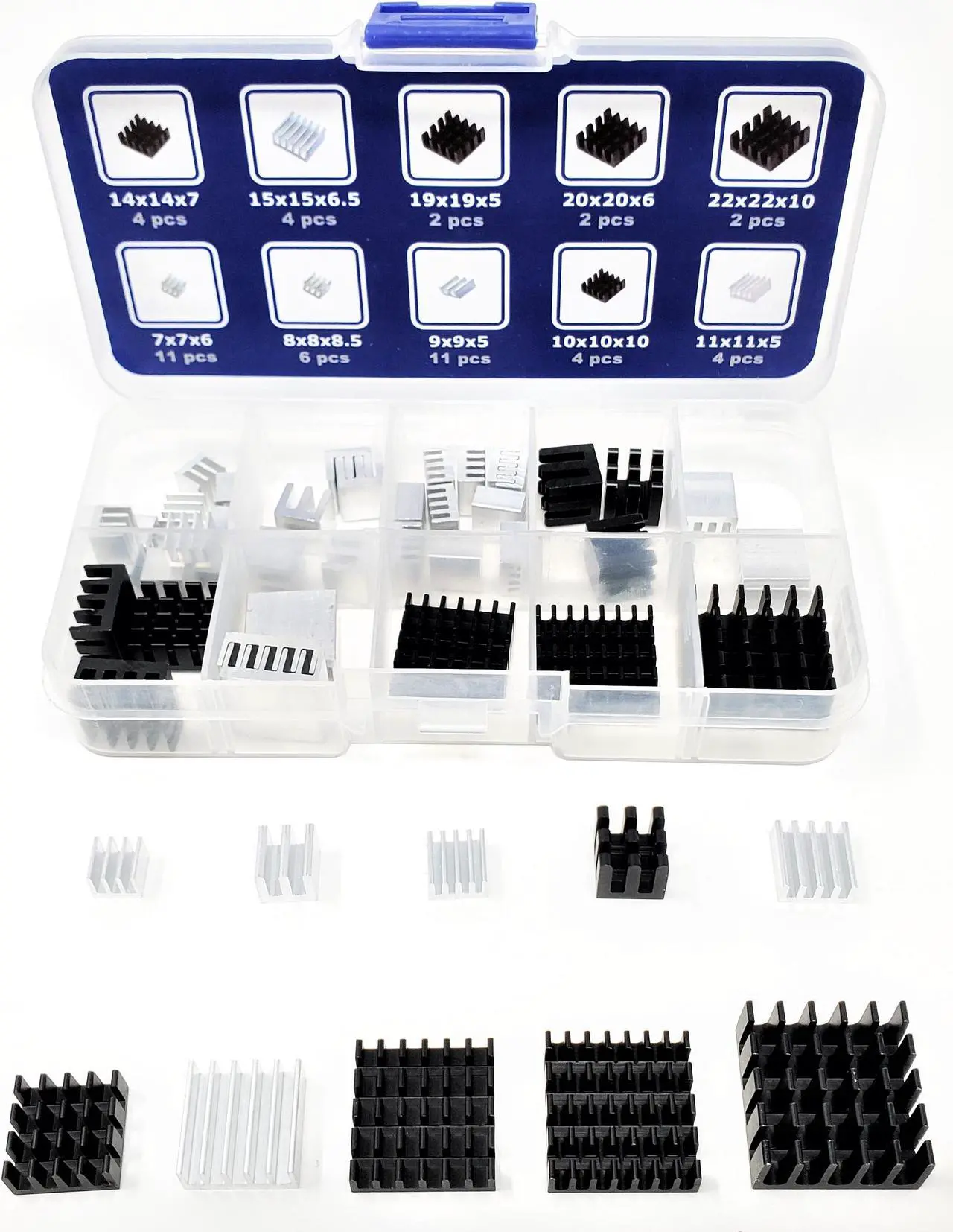 Alt view image 2 of 7 - Micro Connectors 50pcs Assorted Heat Sink Set for Development Boards (RAS-HS50-KIT)