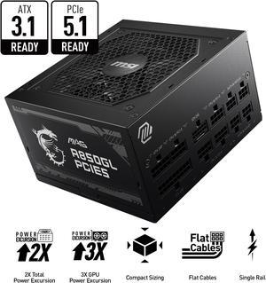 MSI - MAG A850GL PCIE5, 80+ GOLD Fully Modular Gaming PSU, 12V-2x6 Cable,ATX 3.1 & PCIE 5.1 Ready, 850W Power Supply, 10 Year Warranty