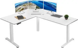 VIVO White Electric 63" x 55" Corner Stand Up Desk, L-Shaped Workstation