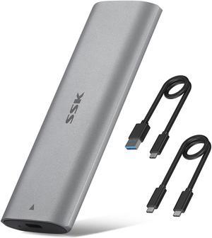 SSK Aluminum Tool-free M.2 NVME SSD Enclosure Adapter,USB C 3.1/3.2 Gen 2 10Gbps to NVME PCIe M-Key Thunderbolt 3 Solid State Drive External Enclosure Support UASP TRIM for SSD Size 2242/2260/2280